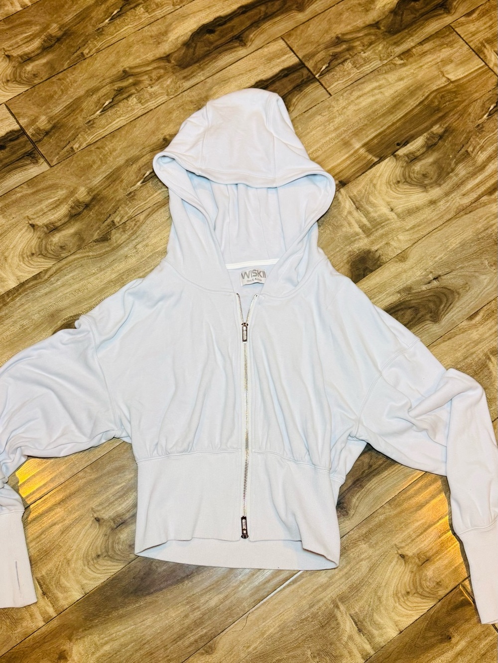 WISKII Women's Light Blue Hooded Zip-Up Jacket